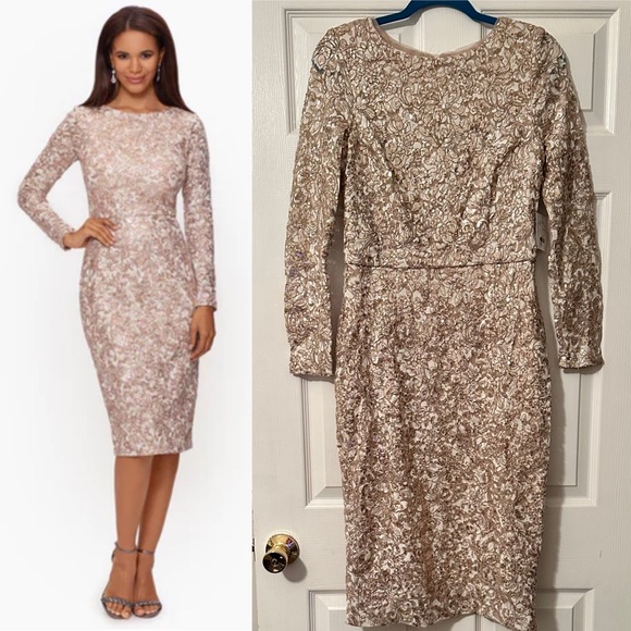 XSCAPE
Midi shimmer Lace Long Sleeve cocktail prom wedding Dress Size 12 - Picture 6 of 14